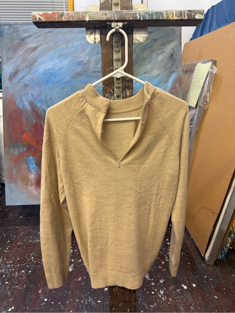 Karen Scott Tan Zip-Neck Pullover